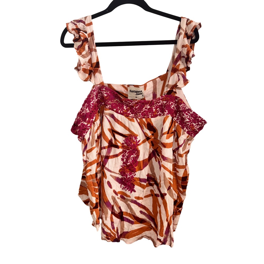 Savanna Jane Womens 3X Embroidered Ruffle Top Orange Boho